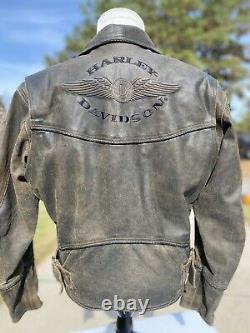 Harley Davidson BILLINGS Brown Leather Jacket Mens Large Distressed