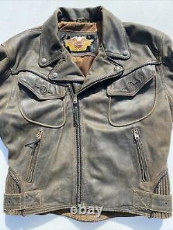 Harley Davidson BILLINGS Brown Leather Jacket Mens Large Distressed