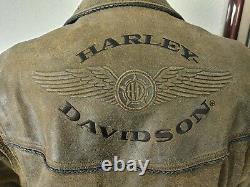 Harley Davidson BILLINGS Brown Leather Jacket Mens Med Distressed MINT