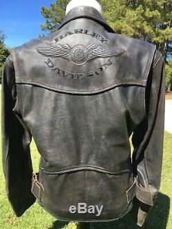 Harley Davidson BILLINGS Brown Leather Jacket Mens Medium Distressed