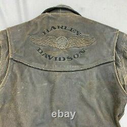 Harley Davidson BILLINGS Brown Leather Jacket Mens Small Distressed