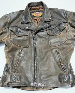 Harley Davidson BILLINGS Brown Leather Jacket Mens Small Distressed