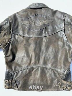 Harley Davidson BILLINGS Brown Leather Jacket Mens Small Distressed MINT