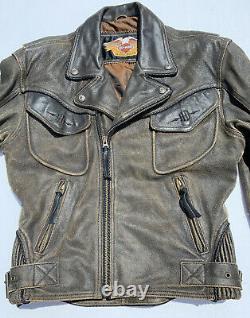 Harley Davidson BILLINGS Brown Leather Jacket Mens Small Distressed MINT