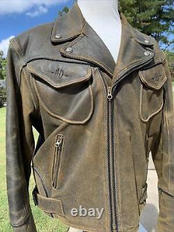 Harley Davidson BILLINGS Brown Leather Jacket Mens XL Distressed MINT