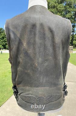 Harley Davidson BILLINGS Distressed Brown Leather Vest Men's Large Biker