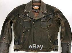 Harley Davidson Billings Distressed Leather Motorcycle Jacket Medium Brown