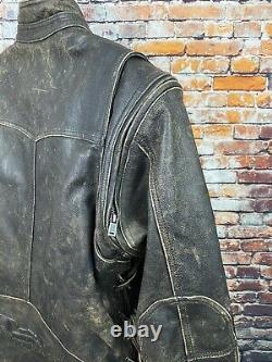 Harley-Davidson Brown Distress Leather Jacket Detectable Sleeves Motorcycle LG