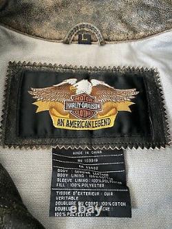 Harley-Davidson Brown Distress Leather Jacket Detectable Sleeves Motorcycle LG
