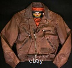Harley Davidson Brown Leather Distressed Billings Style VTG Jacket Small Men's