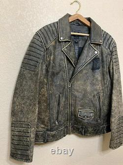 Harley Davidson Brown Leather Jacket Distressed #1 LOGO PATCH Buffalohide XL