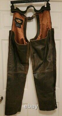 Harley Davidson Distressed Billings Brown Leather Chaps Mens XL New Rare Sturgis