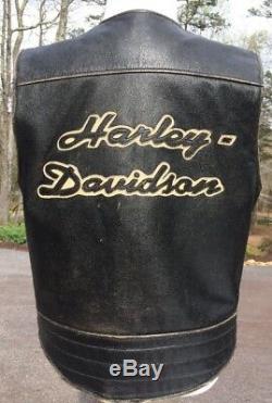 Harley Davidson Distressed Black Leather Vest Bronco Men's Large Brown