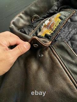 Harley Davidson Distressed Brown Billings HD Leather Riding Jacket Large