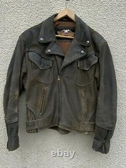 Harley Davidson Distressed Brown Leather Billings Biker Jacket Coat