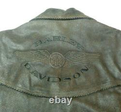 Harley Davidson Distressed Brown Leather Billings Jacket Coat Large Lg Nice 16
