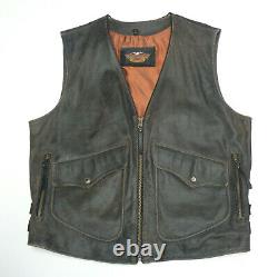 Harley Davidson Distressed Brown Leather Billings Vest Large More Hd In Store 45