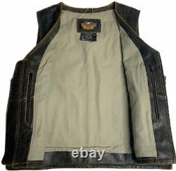 Harley Davidson Distressed Brown Leather Vest Rumble Billings Mens Large