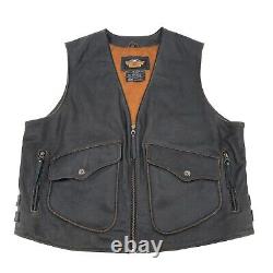 Harley Davidson Distressed Leather Vest Mens 2XL Brown