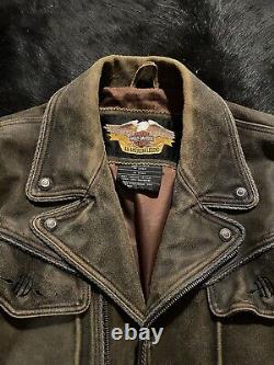 Harley Davidson Large Billings Distressed Brown Leather Riding Jacket