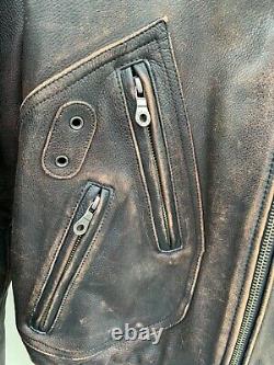Harley Davidson Leather Jacket D Pocket Distressed Brown Bomber Men's Large
