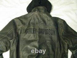 Harley Davidson Leather Jacket Hooded Factory Distressed Brown Bomber Men L Tall