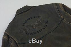Harley Davidson Men's Billings Distressed Brown Leather Jacket Winged HD Logo M