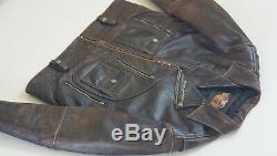 Harley Davidson Men's Brown Distressed Leather Vintage Jacket D-Pocket 2XL Rare