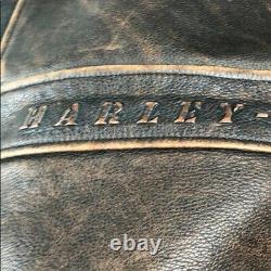 Harley Davidson Men's Distressed HD Brown Billings Leather Riding Jacket Large