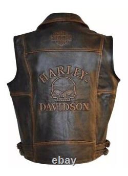 Harley Davidson Men's Motorcycle Knuckle Distressed Biker Genuine leather Vest