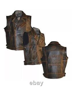 Harley Davidson Men's Motorcycle Knuckle Distressed Biker Genuine leather Vest