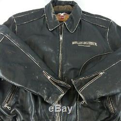 Harley Davidson Men's Size XXL Distressed Leather Jacket Coat Black Brown 2XL