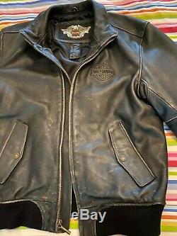 Harley Davidson Mens Dark Brown Leather Jacket Size Medium Distressed Look