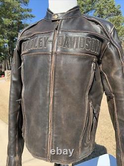 Harley Davidson Mens ROADWAY Brown Leather Jacket Distressed Medium