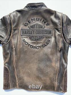 Harley Davidson Mens ROADWAY Brown Leather Jacket Distressed Medium