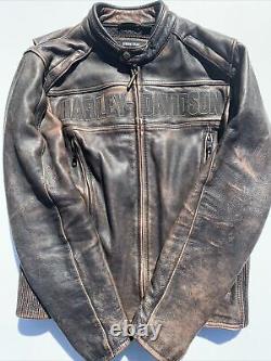 Harley Davidson Mens ROADWAY Brown Leather Jacket Distressed Small