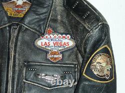 Harley Davidson Mens Vintage Distressed Leather Jacket Studs, Patches Medium