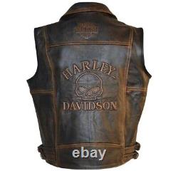 Harley Men's Motorcycle Knuckle Distressed biker Genuine leather Vest