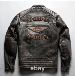 Harley Velocity Distressed Brown Motorcycle Rider Jacket Real Cow Leather Coat