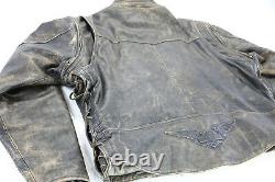Harley davidson leather jacket vest 3XL Panhead distressed brown embossed bar