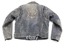 Harley davidson mens cycle champ jacket M brown leather distressed eagle studs