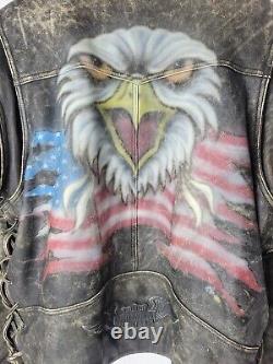 Harley davidson mens distressed leather jacket XL brown Zip Off Sleeves Eagle