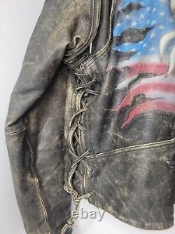 Harley davidson mens distressed leather jacket XL brown Zip Off Sleeves Eagle