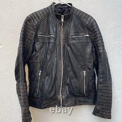 House of Leather London Leather Biker Jacket Mens Small 42 Black Brown Distress