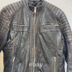 House of Leather London Leather Biker Jacket Mens Small 42 Black Brown Distress