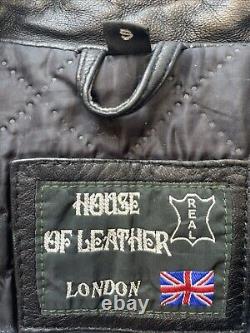 House of Leather London Leather Biker Jacket Mens Small 42 Black Brown Distress