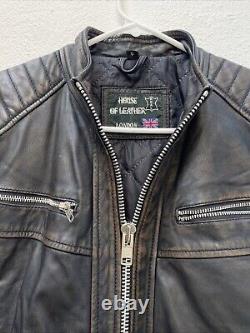 House of Leather London Leather Biker Jacket Mens Small 42 Black Brown Distress