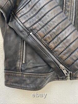 House of Leather London Leather Biker Jacket Mens Small 42 Black Brown Distress