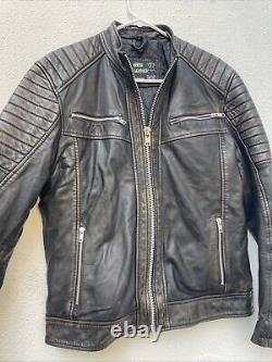 House of Leather London Leather Biker Jacket Mens Small 42 Black Brown Distress