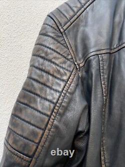 House of Leather London Leather Biker Jacket Mens Small 42 Black Brown Distress